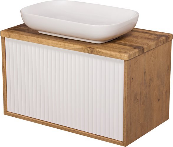 Szafka łazienkowa wisząca z umywalką dąb naturalny/biały mat 80 cm Venus Gante