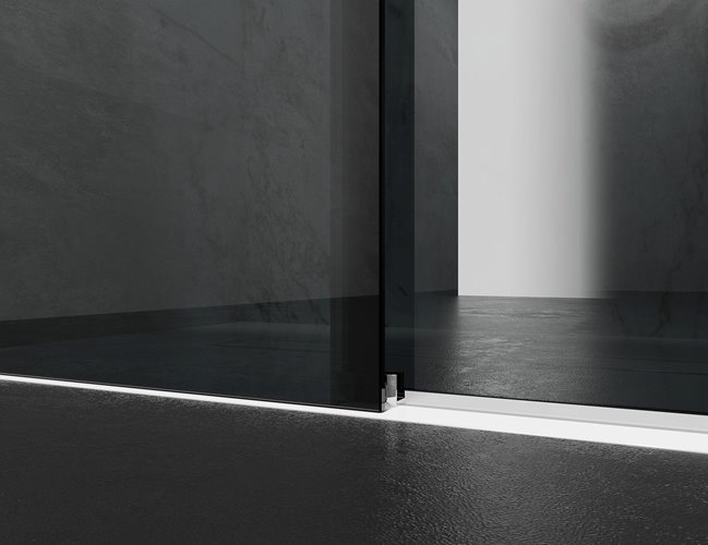 Drzwi prysznicowe rozsuwane prawe/lewe do wnęki 161-167 cm szkło 8mm grafitowe profile chrom Swiss Liniger