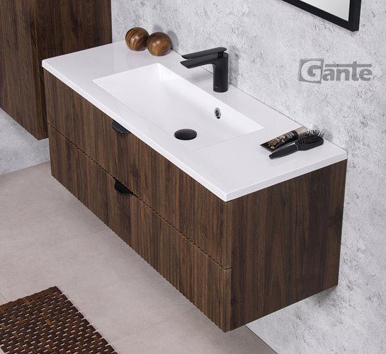 Szafka łazienkowa z lamelami wisząca z umywalką 100 cm 39/2 Victa Lamello kolor orzech