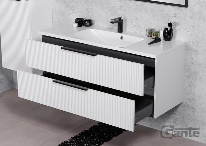 Szafka łazienkowa wisząca frezowana z umywalką 120 cm 46/2 Sydney kolor biały