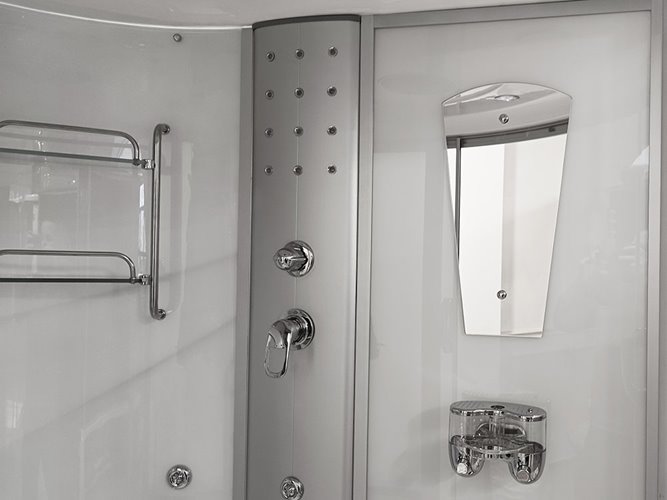 Duża kabino wanna z sauną Spa i hydromasażem białe ściany 150x150 cm MO-08150BS