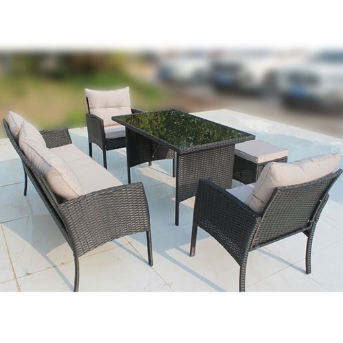 Zestaw mebli ogrodowych z technorattanu sofa, stół, krzesła, pufy Manas