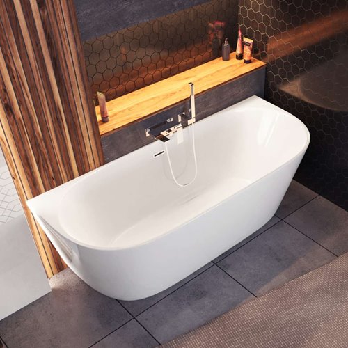 Wanna akrylowa, przyścienna wolnostojąca Mono Corsan 160 cm korek klik-klak chrom