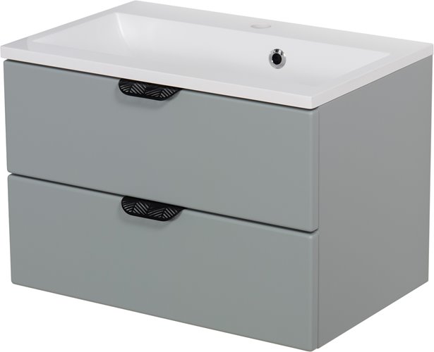 Miętowa szafka łazienkowa wisząca z umywalką czarny uchwyt 60 cm Magnolia