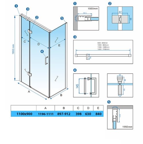 Czarna kabina prysznicowa prostokątna 110x90 drzwi uchylne KZ03B
