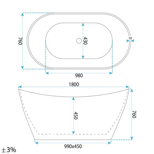 Wanna wolnostojąca 180 cm Ferrano Slim Rea zdjęcie 10