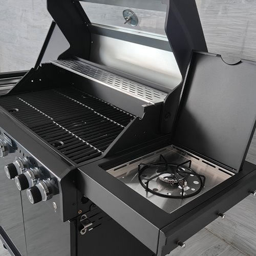 Grill gazowy ZEUS-C kolor czarny ruszt żeliwny moc 14,5 kW + pokrowiec + palnik boczny + LED