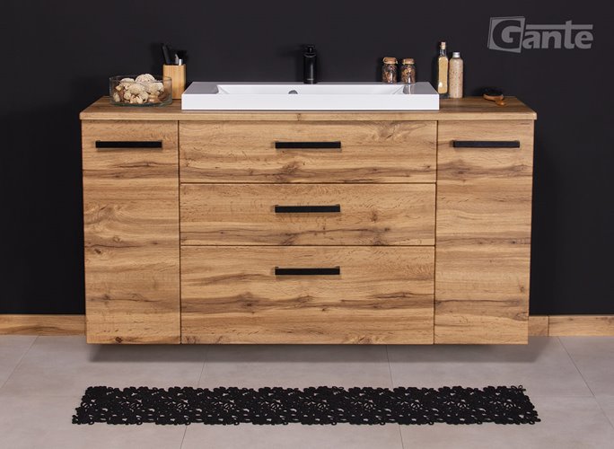 Szafka wisząca z białą umywalką nablatową 140 cm 39/3 kolor dąb naturalny seria Fokus Loft Gante