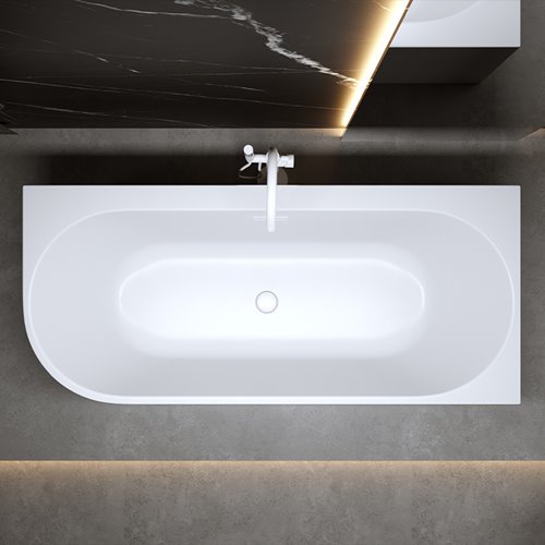 Wanna przyścienna biały przelew oraz korek narożna prawa 140 cm Mera Hydrosan