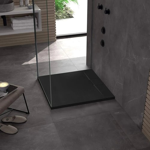 Brodzik kwadratowy czarny struktura kamienia smc 90x90 Bazalt Black Rea