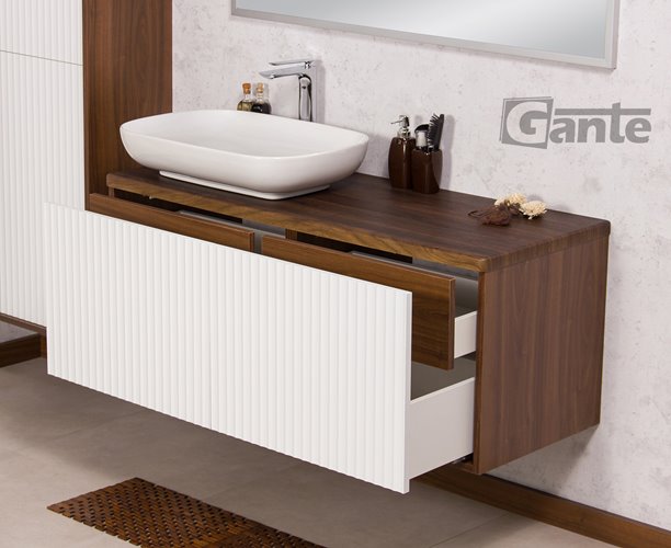 Szafka łazienkowa wisząca z umywalką dąb wenge/biały mat 120 cm Venus Gante