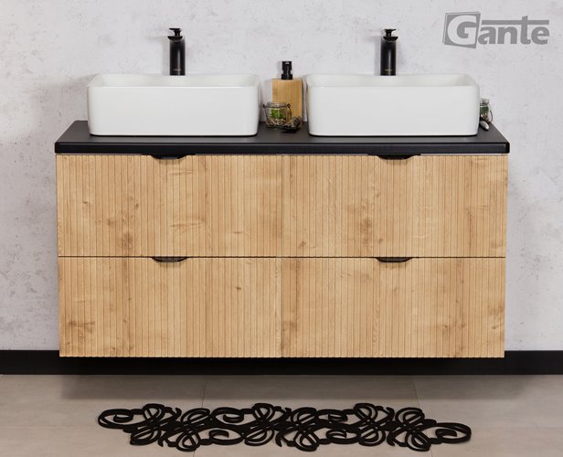 Szafka łazienkowa z dwiema białymi umywalkami wisząca dąb naturalny 120 cm Brendo Gante