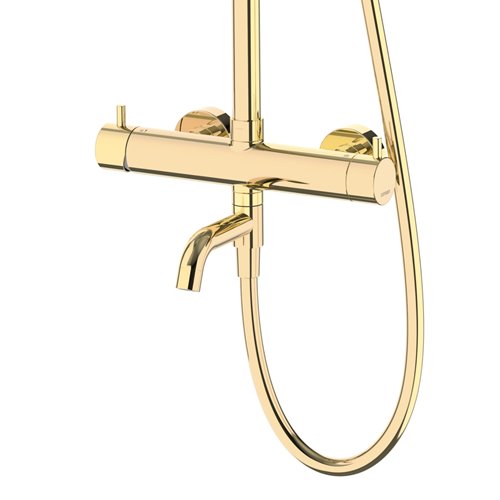 Kolumna prysznicowa w kolorze złotym z wylewką wannową deszczownicą okrągłą CMN01MGLW Lugo Corsan