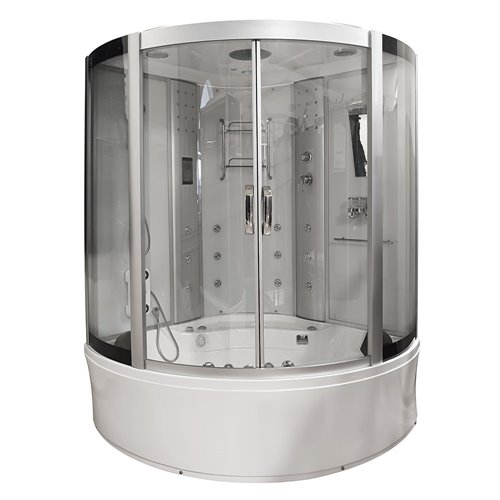 Duża kabino wanna z sauną Spa i hydromasażem białe ściany 150x150 cm MO-08150BS