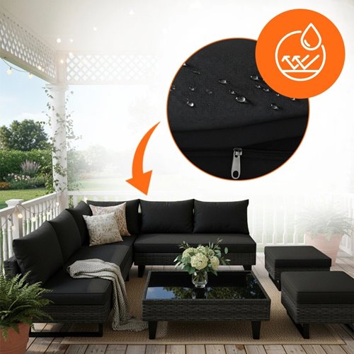 Zestaw mebli ogrodowych z technorattanu narożnik tarasowy Lime czarny zdjęcie 12