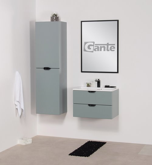 Miętowa szafka łazienkowa wisząca z umywalką czarny uchwyt 60 cm Magnolia