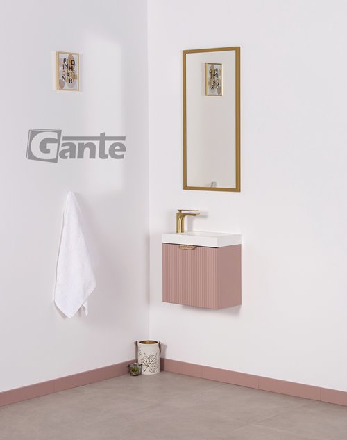Szafka łazienkowa wisząca z umywalką pudrowy róż mat 40 cm Fresco Gante
