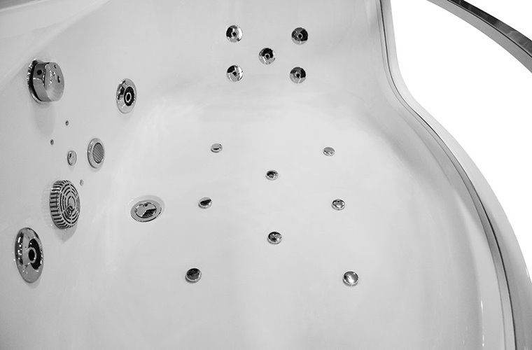 Wanna z hydromasażem narożna 135x135 cm MO-0057 niebieski zagłówek