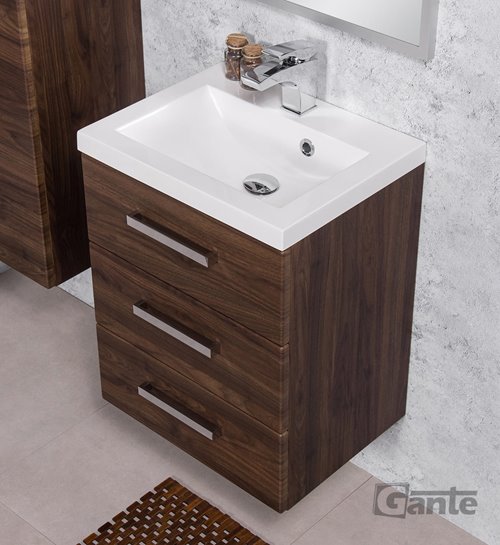 Szafka łazienkowa wisząca z umywalką 50 cm 39/3 Fokus kolor orzech