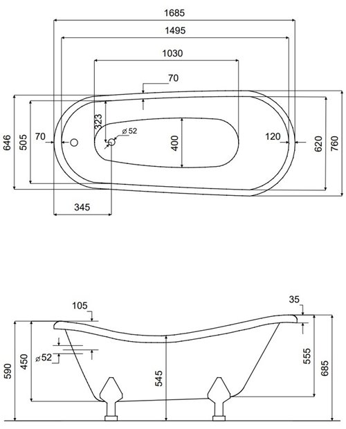 Wanna wolnostojąca 170 nogi czarne Otylia Besco WKO-170W+CZ