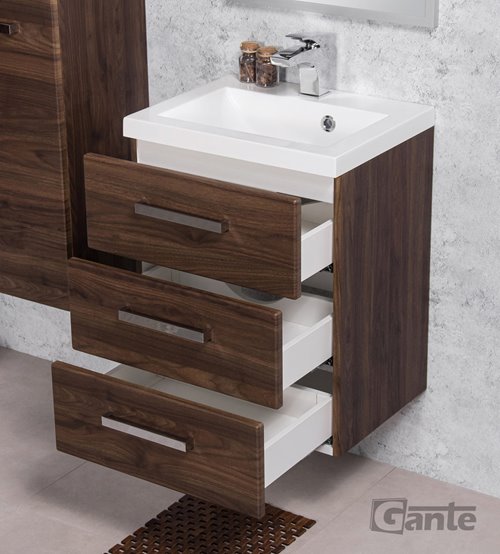 Szafka łazienkowa wisząca z umywalką 50 cm 39/3 Fokus kolor orzech