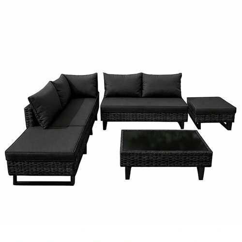 Zestaw mebli ogrodowych z technorattanu narożnik tarasowy Lime czarny zdjęcie 3