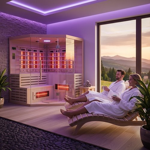 Sauna na podczerwień 6-osobowa 180x180 cm grzejniki kwarcowe i karbonowe Alta7 Infrared