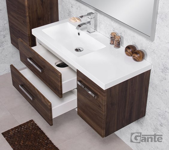 Szafka łazienkowa wisząca z umywalką 90 cm 39/2 Fokus kolor orzech