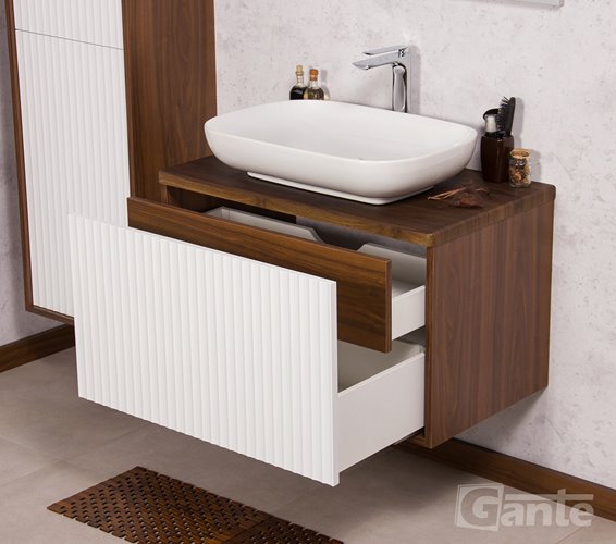 Szafka łazienkowa wisząca z umywalką dąb wenge/biały mat 80 cm Venus Gante