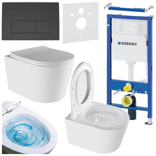 Zestaw podtynkowy stelaż GEBERIT DUOFIX + miska ELITE-WH-03 + przycisk DELTA 50 czarny mat