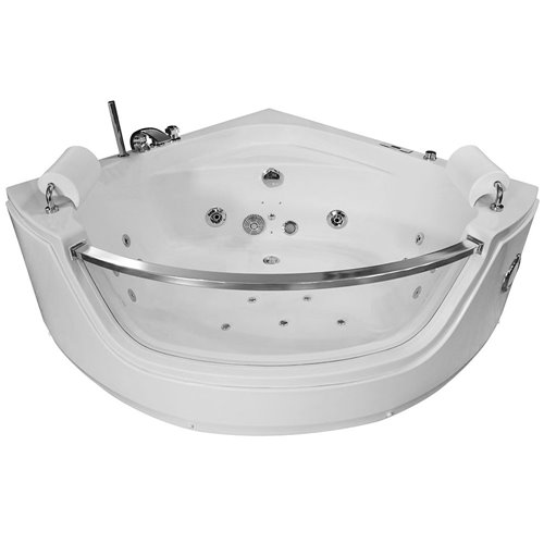 Wanna z hydromasażem narożna 135x135 cm MO-0057 podwójny biały zagłówek