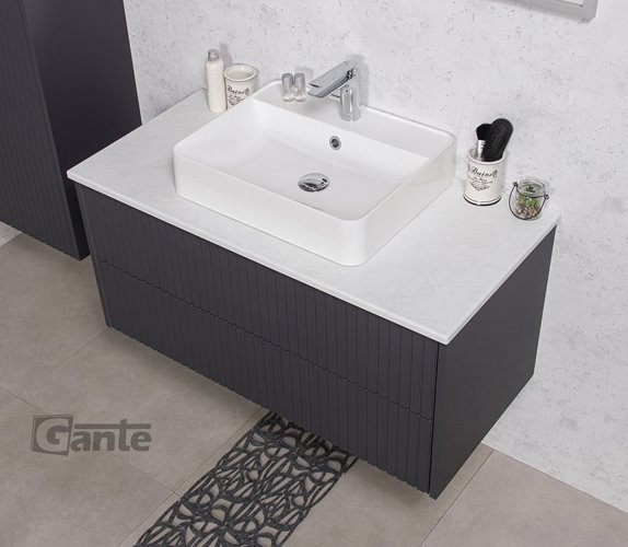 Szafka łazienkowa wisząca frezowana z umywalką 100 cm Mirage kolor szary mat