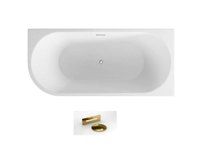 Wanna przyścienna narożna prawa syfon z przelewem złoty 170 cm Zoya Besco WAS-170-ZPZ