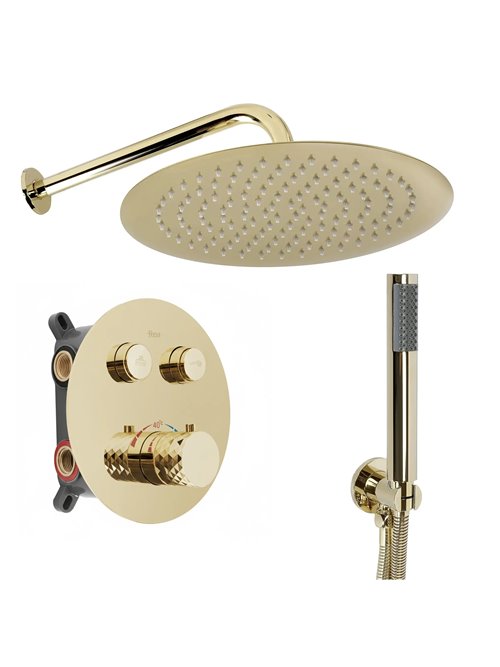 Zestaw prysznicowy podtynkowy termostat box Lungo Diamond złoty Rea