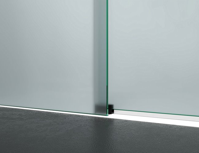 Drzwi prysznicowe rozsuwane prawe/lewe do wnęki 132-141 cm szkło 8mm mleczne profile czarny mat Swiss Liniger