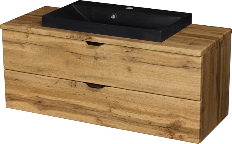 Szafka łazienkowa wisząca z czarną umywalką nablatową dąb naturalny 100 cm Victa Gante