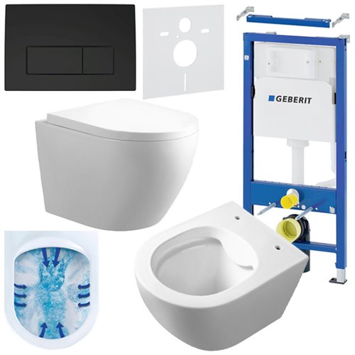 Zestaw podtynkowy stelaż GEBERIT DUOFIX + miska MIZU-WH-RIM-02 + przycisk DELTA 50 czarny mat