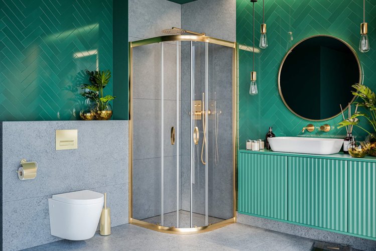 Złota kabina prysznicowa półokrągła 80x80 Stylio BK501TZ+