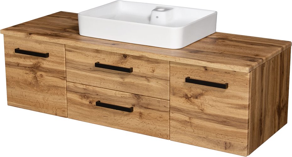 Szafka wisząca z białą umywalką nablatową 140 cm 50/2 kolor dąb naturalny seria Fokus Loft Gante