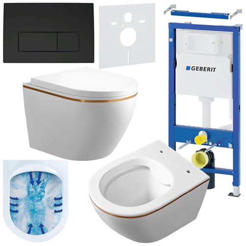 Zestaw podtynkowy stelaż GEBERIT DUOFIX + miska MIZU-WH-GL-RIM-02 + przycisk DELTA 50 czarny mat