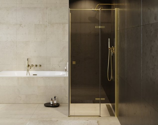 Złota kwadratowa kabina prysznicowa 90x90 prawa Pixa Gold Besco