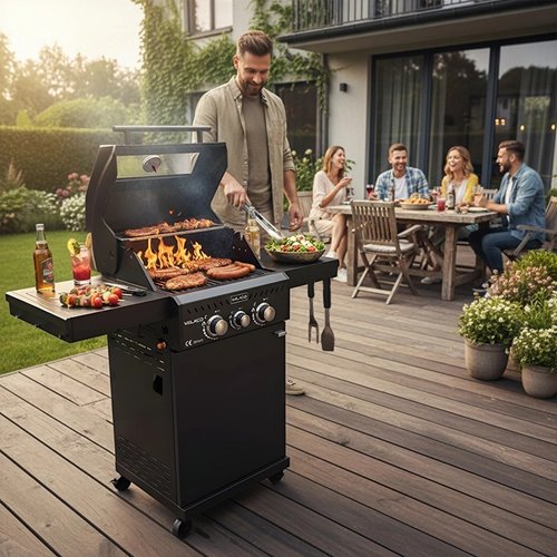 Grill gazowy ZEUS-A kolor czarny ruszt żeliwny moc 8,5 kW + pokrowiec + palnik boczny zdjęcie 10