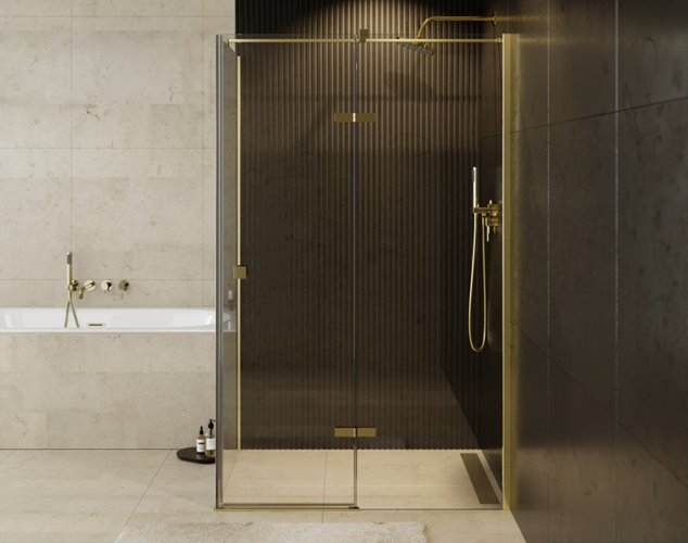 Złota prostokątna kabina prysznicowa 120x80 prawa Pixa Gold Besco
