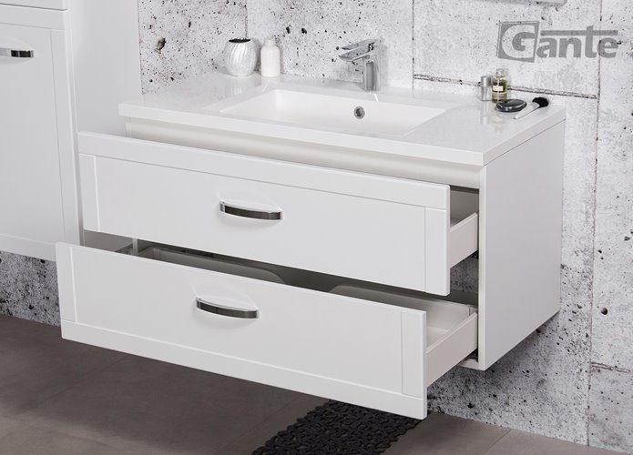 Biała matowa szafka łazienkowa wisząca z umywalką 100 cm 46/2 Meiva