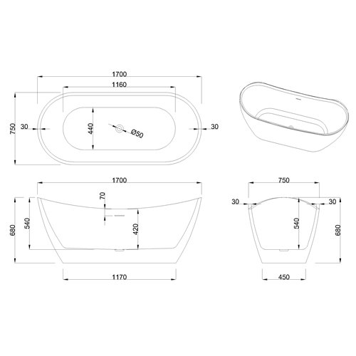 Wanna wolnostojąca 170 cm Astri Invena AN-03-170-F zdjęcie 5