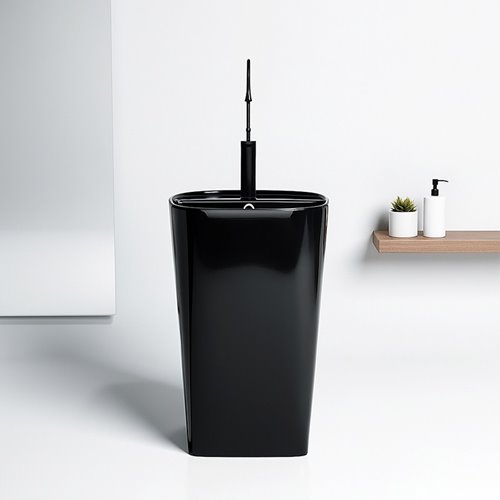 Umywalka wolnostojąca ceramiczna owalna czarny połysk 49x37x83 cm CLARO-BL-490