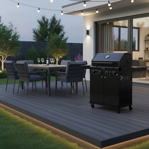 Grill gazowy ZEUS-C kolor czarny ruszt żeliwny moc 14,5 kW + pokrowiec + palnik boczny + LED zdjęcie 17