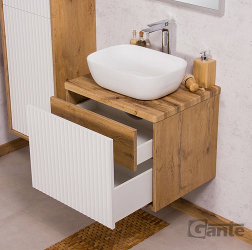 Szafka łazienkowa wisząca z umywalką dąb naturalny/biały mat 60 cm Venus Gante