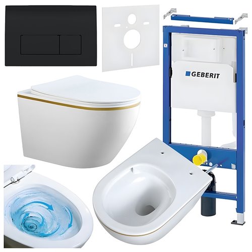 Zestaw podtynkowy stelaż GEBERIT DUOFIX + miska MIZU-WH-GL-TR-03 + przycisk DELTA 50 czarny połysk
