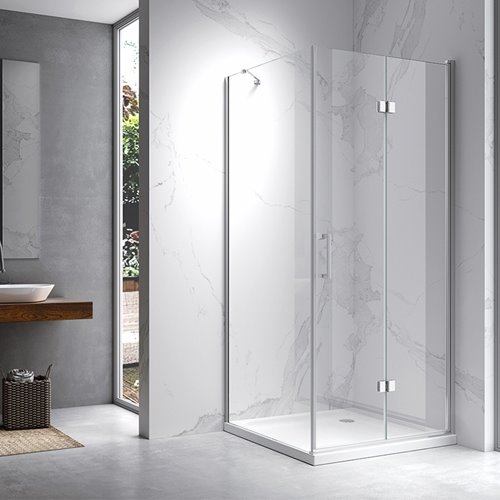 Chromowana kabina prysznicowa kwadratowa drzwi pojedyncze składane 80x80 ZES-KZ20B-80